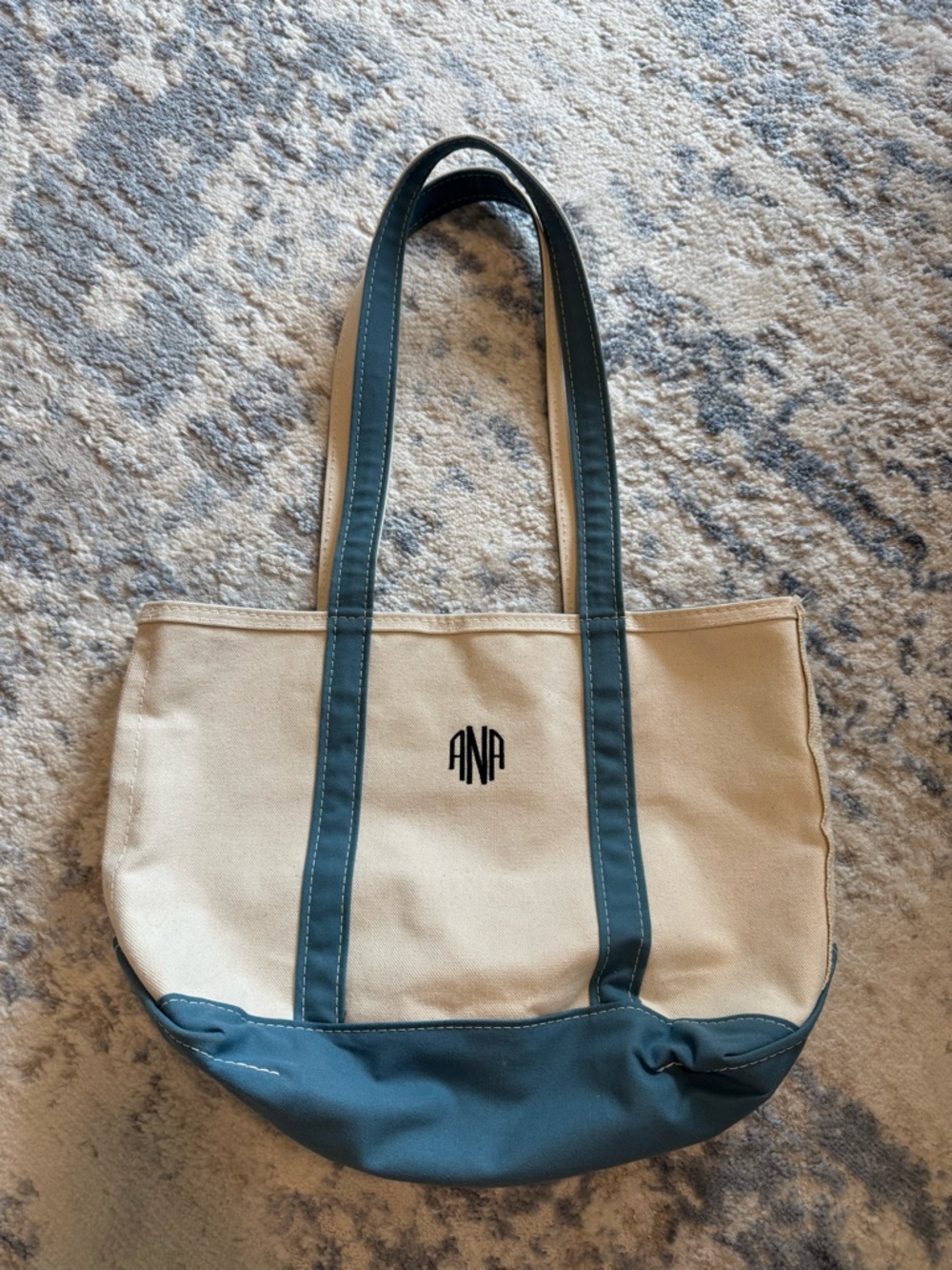 LL Bean Medium Canvas Boat and Tote with Long Handles - ANA Monogram
